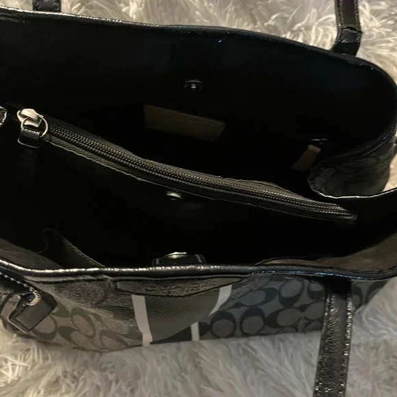 EUC COACH SIGNATURE STRIPE DRAWSTRING TOTE CARRYALL HANDBAG SATCHEL D1481-F29064